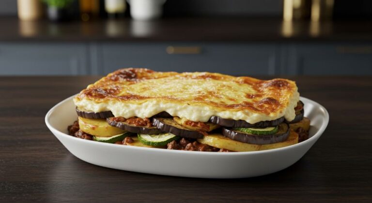 Moussaka Vegetariana é uma iguaria de países como Grécia e Turquia e consiste em um prato montado com camadas de berinjela, carne moída e molho branco