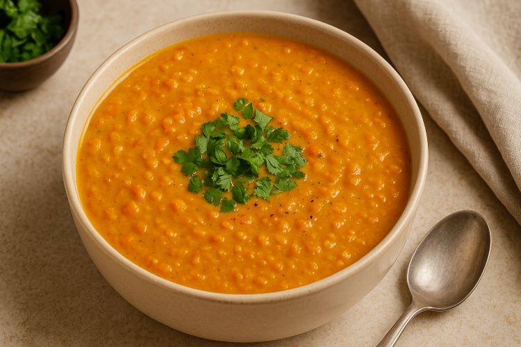 Sopa de Lentilha Vermelha com Leite de Coco e Curry: Comfort Food Vegana, Cremosa e Nutritiva, Acompanhe a receita em nosso site