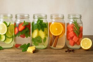 Águas Aromatizadas5 Combinações Refrescantes com Frutas, Ervas e Especiarias para Hidratar com Sabor. Veja mais em nosso site