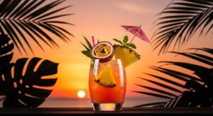 O Sunset Tropical Cooler é uma bebida vibrante e refrescante que combina o frescor do abacaxi, a acidez marcante do maracujá e a leveza