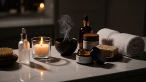 Rituais de autocuidado noturno: rotina para dormir melhor, banho morno, meditação, higiene do sono e evidências científicas.