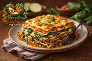 Lasanha vegana saudável com espinafre, abobrinha e molho de tomate caseiro. Receita fácil, nutritiva e perfeita para o dia a dia.