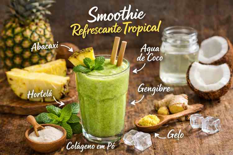 Smoothie Refrescante Tropical. Leve, hidratante e naturalmente termogênico, o Smoothie Refrescante Tropical é ideal para quem busca energia