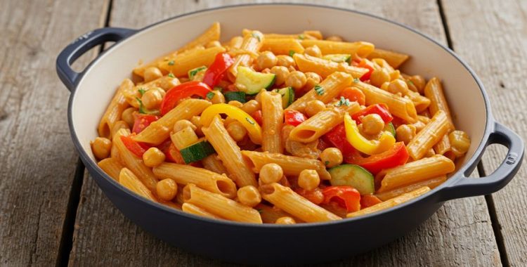 Macarrão Vegano One-PotMacarrão Vegano One-Pot com Legumes e Molho de Tomate Cremoso. Veja mais em nosso site