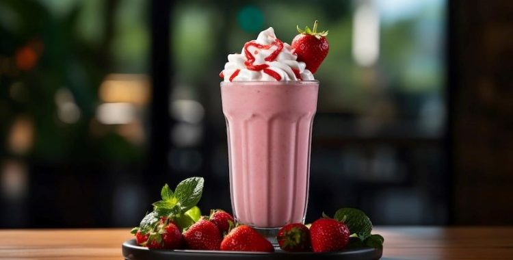 Milkshake de morango vegano cremoso